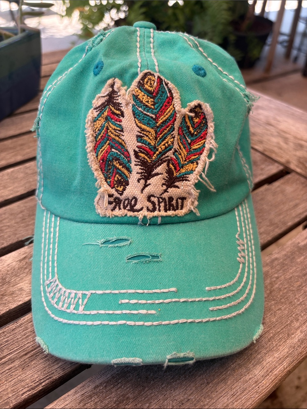 Teal Feather Embroidered Kbethos vintage hat
